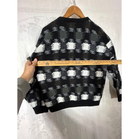 Vintage Sweater Large Black White Gray Geometric Print Crew Neck USA - Picture 9 of 10